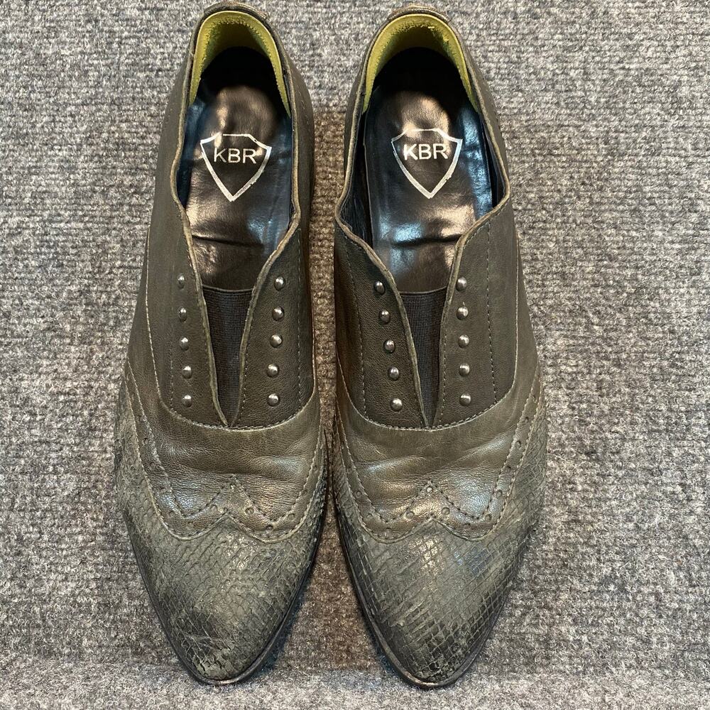 KBR Gray Leather Modern Slip On Wingtip Oxford Shoes Dress Womens 9